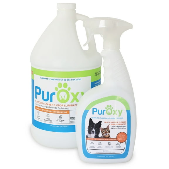 PurOxy Outdoor Cleaner & Pet Odor Eliminator Bundle - 32oz Trigger Spray Bottle 1 Gallon Refill