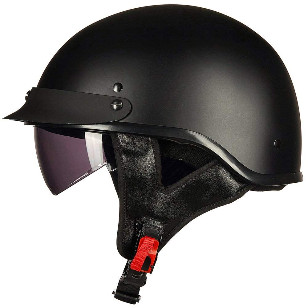GLX Motorcycle Street Cruiser Scooter Half Helmet DOT Approved Matte Black, X-Large 2 Retractable Visors 