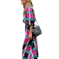 thumbnail image 3 of Women's Casual Dress Colorful Geometric Print Long Sleeve Half Turtleneck Loose Long Dress, 3 of 9