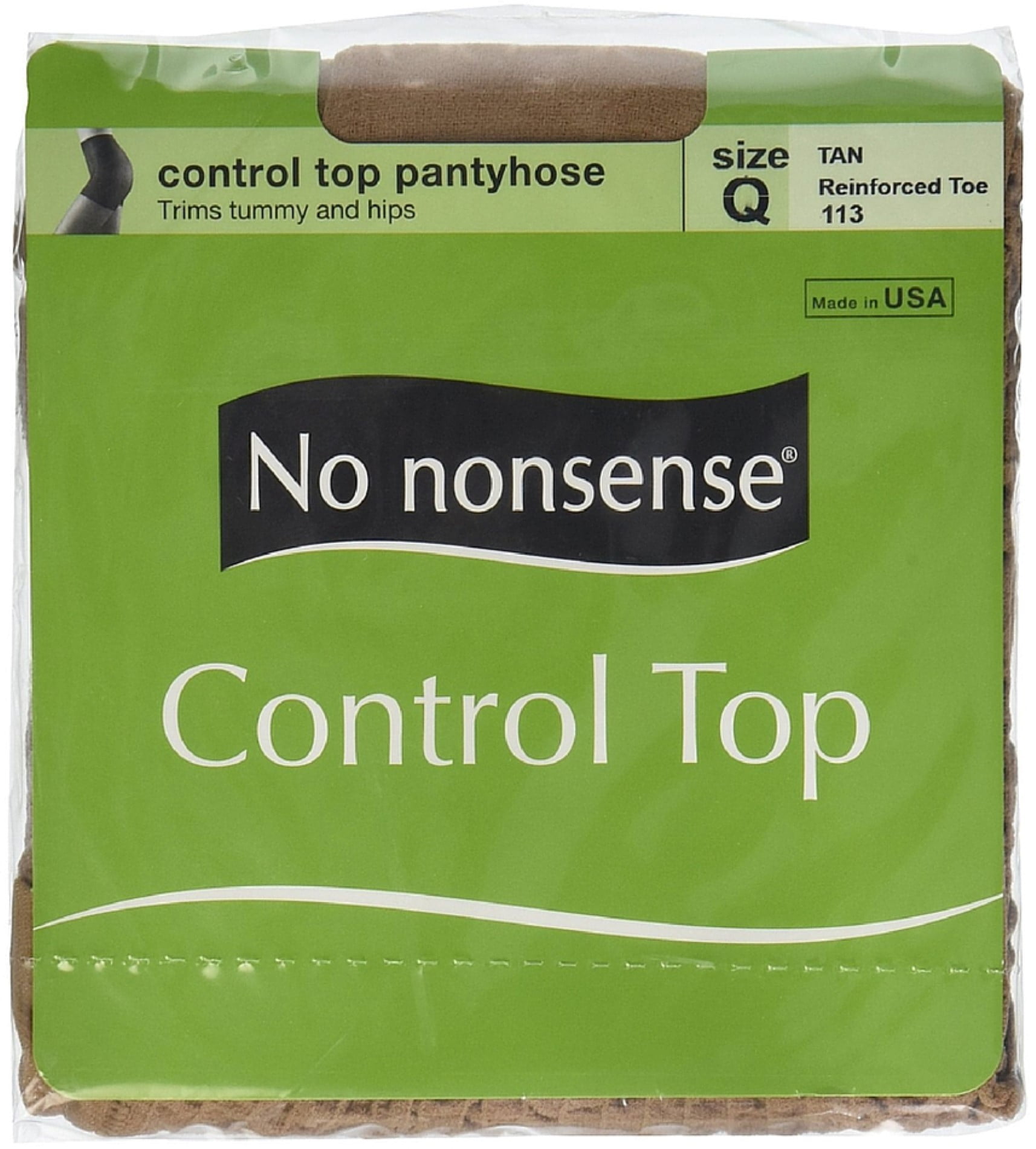 No Nonsense Control Top Pantyhose, Reinforced Toe, Size Q, Tan 1 Pair (Pack  of 4)