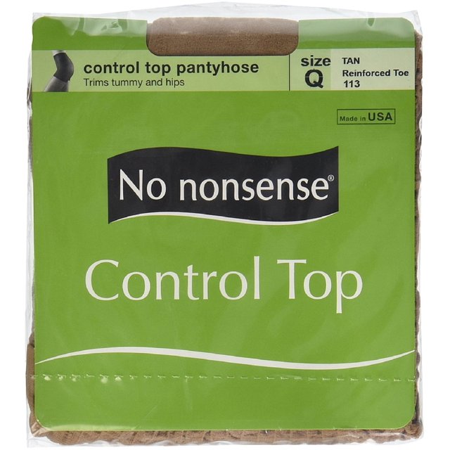 No Nonsense Control Top Pantyhose, Reinforced Toe, Size Q, Tan 1 Pair
