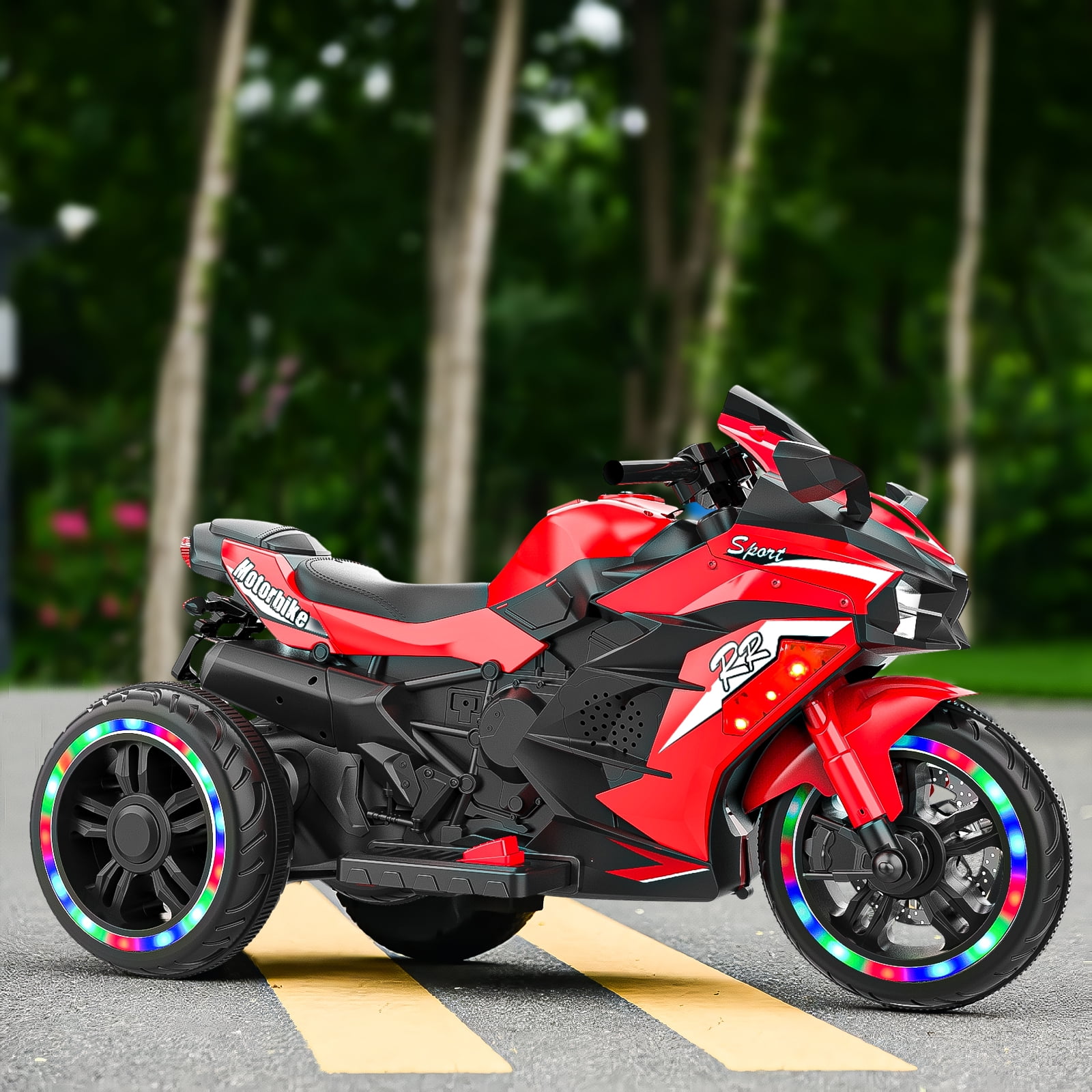 Techvida 12V Kids Ride on Motorcycle, Electric Trike Motorcycle for Boys Girls, LED Lights, Foot Pedal, Kids On Motorcycle for Boys Girls (Red)