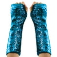 thumbnail image 2 of MoJoGo Sequin Gloves for Women Fashion Holiday Themed Accessory for Party Carnival Cocktail Wedding Light Blue 28CM, 2 of 4