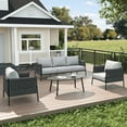 thumbnail image 2 of LayinSun 4 Piece Outdoor Furniture Set with Coffee Table, Modern Rope Woven Patio Conversation Sofa Set with Olefin Braid and Deep Seating, 2 of 9