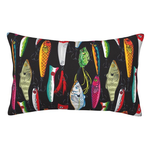 Fotbe Colorful Fishing Lures Funda de Almohada Decorativa Estilo Occidental, Lujo en Algodón, Fundas para Almohadas King, Cojín Estampado para Decoración del Hogar-14"x20"