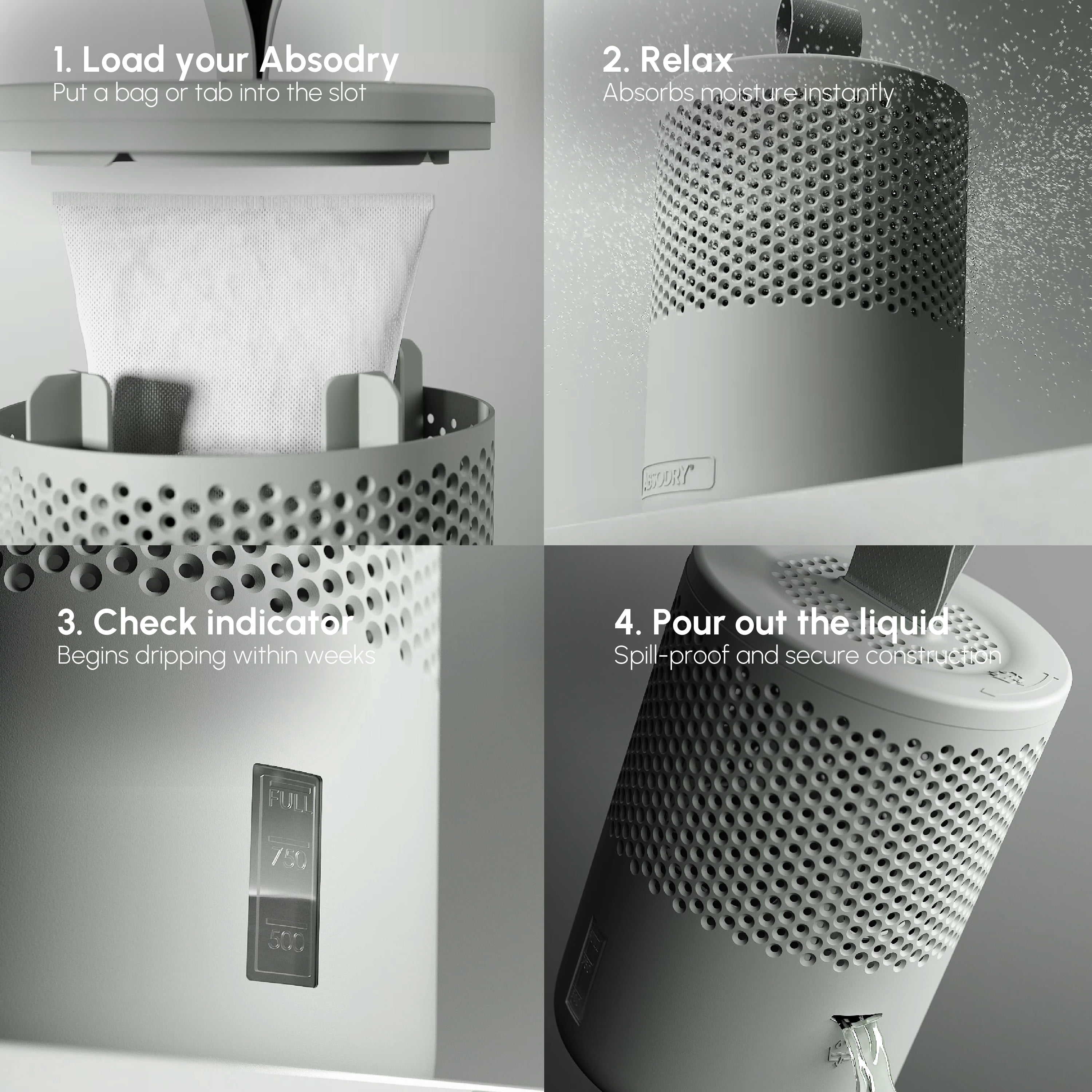 Absodry Refillable Moisture Absorber, Long-lasting Odor Eliminator, Fragrance Free Dehumidifier - Series 6(White)