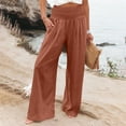 thumbnail image 6 of Women's Pants Linen Comfy Flowy Wide Leg Summer Baggy High Waisted Palazzo Beach with Pockets Trousers, 6 of 8