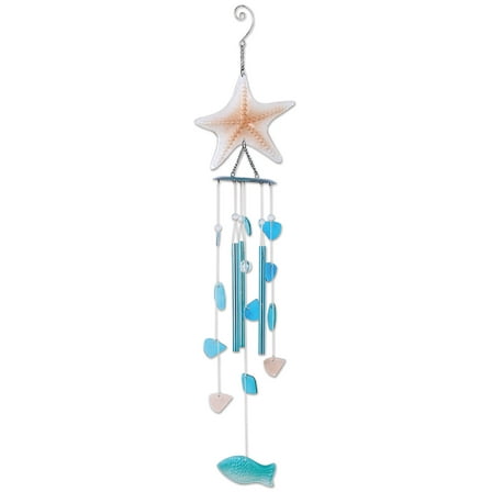 Sunset Vista Designs 92627 Starfish Metal Wind Chime, Blue and Pink Glass