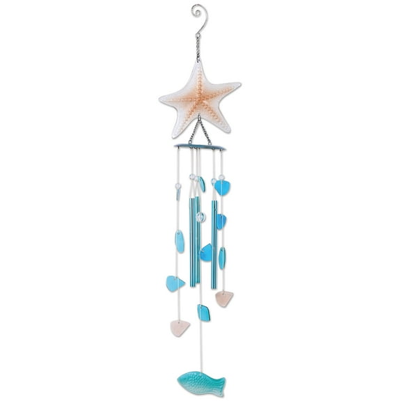 Sunset Vista Designs 92627 Starfish Metal Wind Chime, Blue and Pink Glass