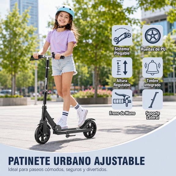 Patinete Plegable Ajustable con Freno, Plataforma Antideslizante para Niños y Adultos