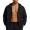 thumbnail image 2 of Summer Sunscreen Hoodies for Men Full-Zip Waterproof Long Sleeve Plain Fishing Hiking Sun Protection Light Jackets Black L, 2 of 9