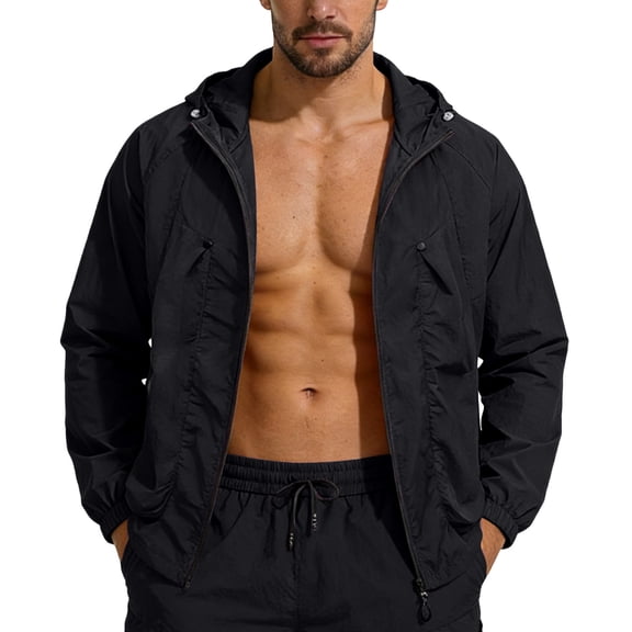 Aobny Shirt for Men Waterproof Sun Shirt Solid Tshirts Long Sleeve Hooded Big & Tall Men Shirts Casual,Black,L