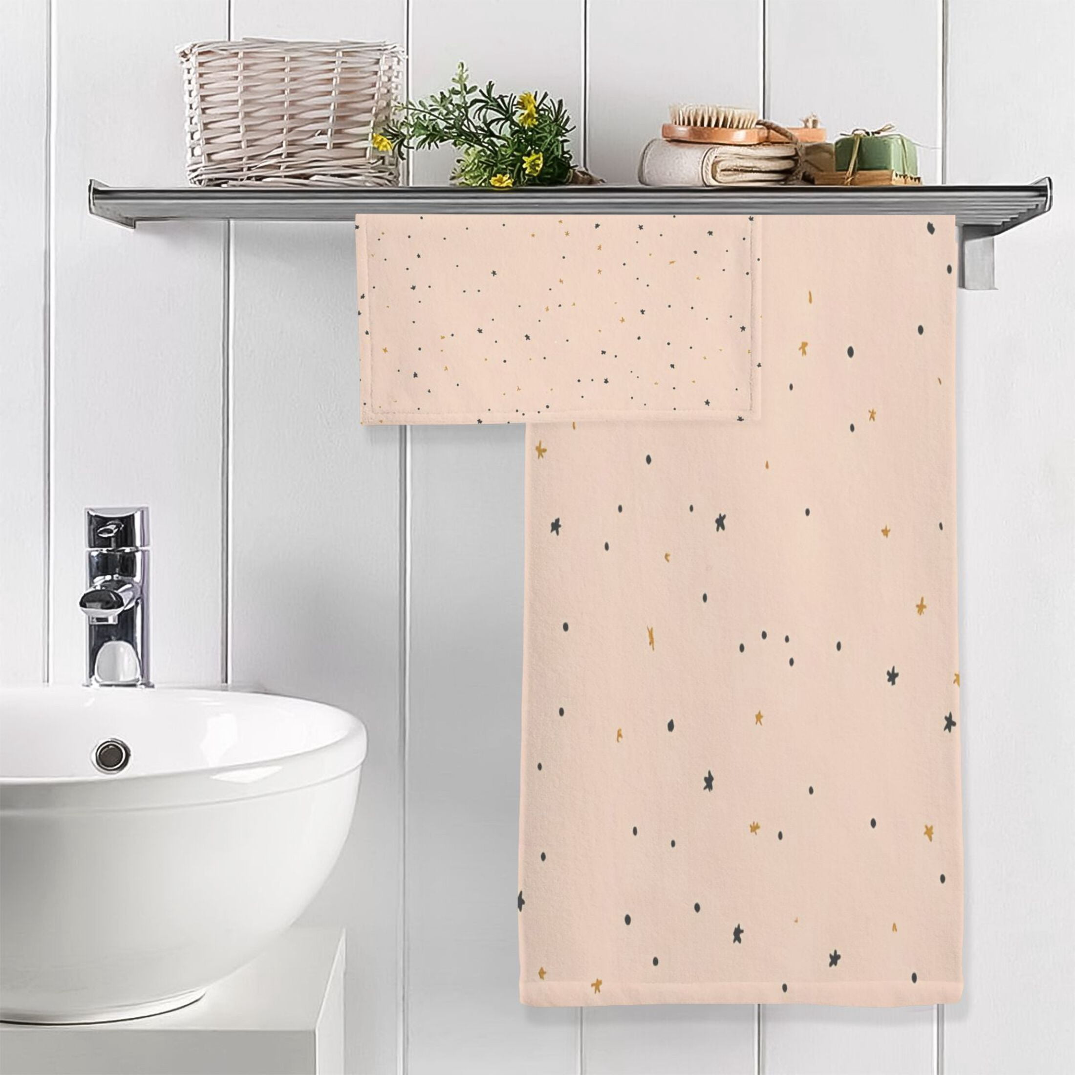 Peach Solid Color Background 2 Piece Cotton Bath and Face Towel Set Soft and Absorbent, for Beach Pool Bathroom