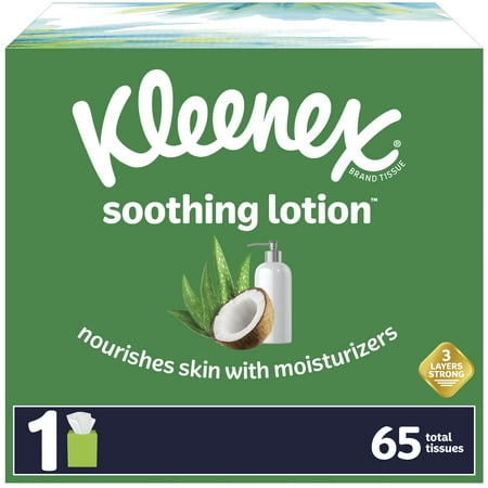 Kleenex Soothing Lotion Facial Tissues, 1 Cube Box (65 Total Tissues)