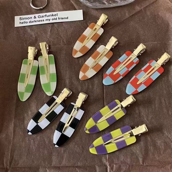 10 piece set of wrinkle free hair clips, checkerboard style non curved hair clips, acrylic resin styling makeup non folded flat hair clips, suitable for women and girls