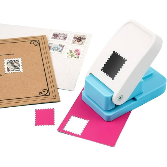 Stamp Puncher Rectangular Postage Stamp Punch, Stamp Hole Puncher Scalloped Rectangle Lever Action Paper Punches for Crafting Scrapbooking DIY Card Making Arts Crafts Supplies
