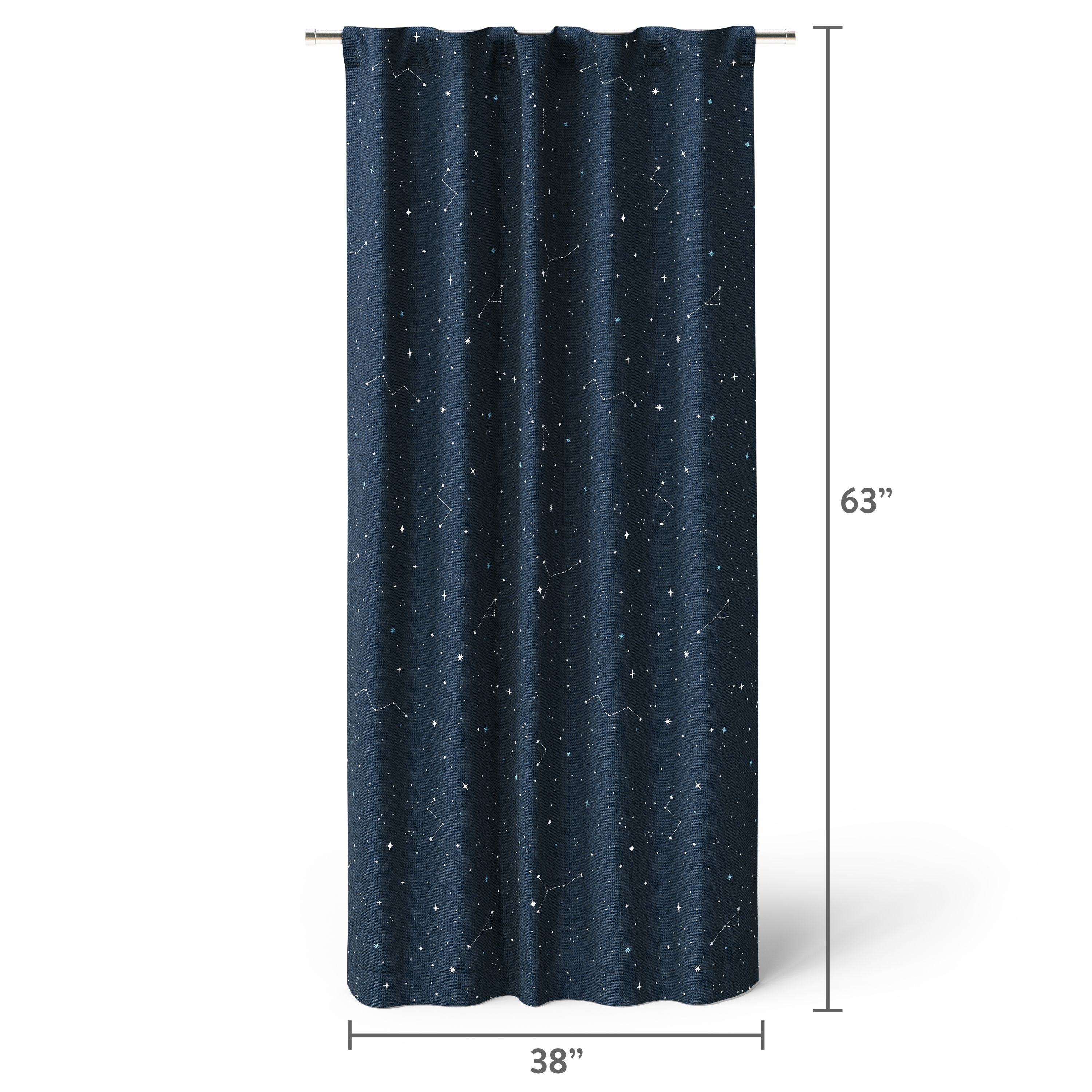 Mainstays Kids Dark Navy Glow-in-the-Dark Star Constellations Blackout Rod Pocket with Back Tabs Single Curtain Panel, 38 in x 63 in