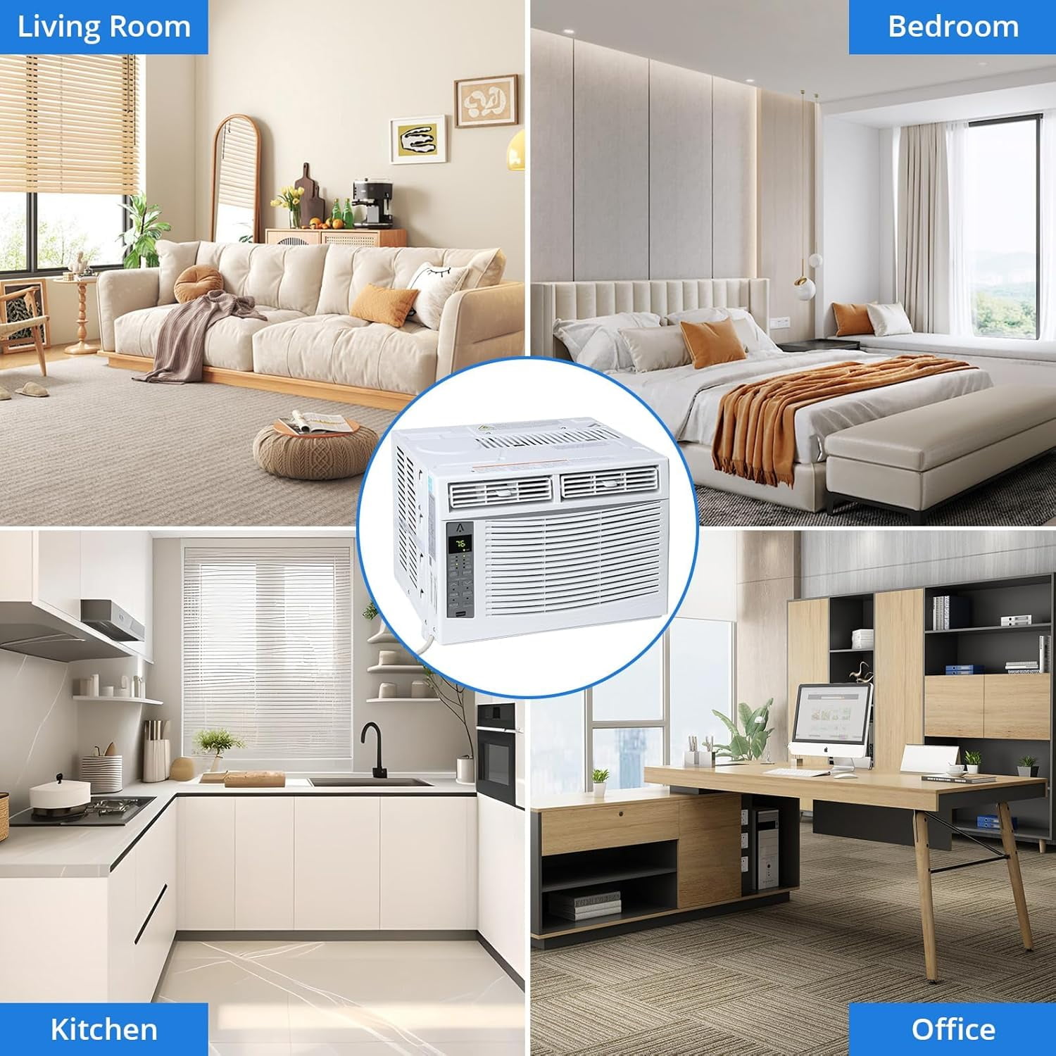 6000 BTU Window Air Conditioner, Quiet Cooling for Rooms Up to 350 Sq. Ft., 3 Fan Speeds, Sleep Mode, 24H Timer, Auto Restart, Energy-Saving Window AC Unit with Remote Control, Easy Installation
