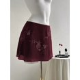 thumbnail image 3 of Burgundy Sheer Embroidered A-Line Mini Skirt For Women, 3 of 5