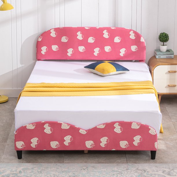 MUZZ Kids Twin Size Bed Frame with Headboard, Upholstered Platform Bed