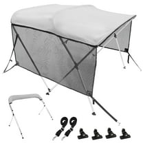 KFFKFF 3 Bow Bimini Top Boat Cover Detachable Mesh Sides 600D with Frame 61"-66"W
