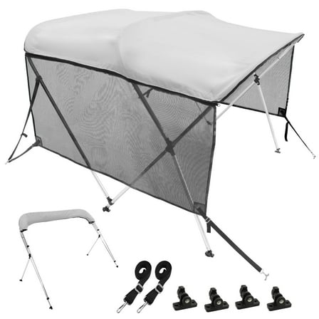 KFFKFF 3 Bow Bimini Top Boat Cover Detachable Mesh Sides 600D with Frame 61"-66"W