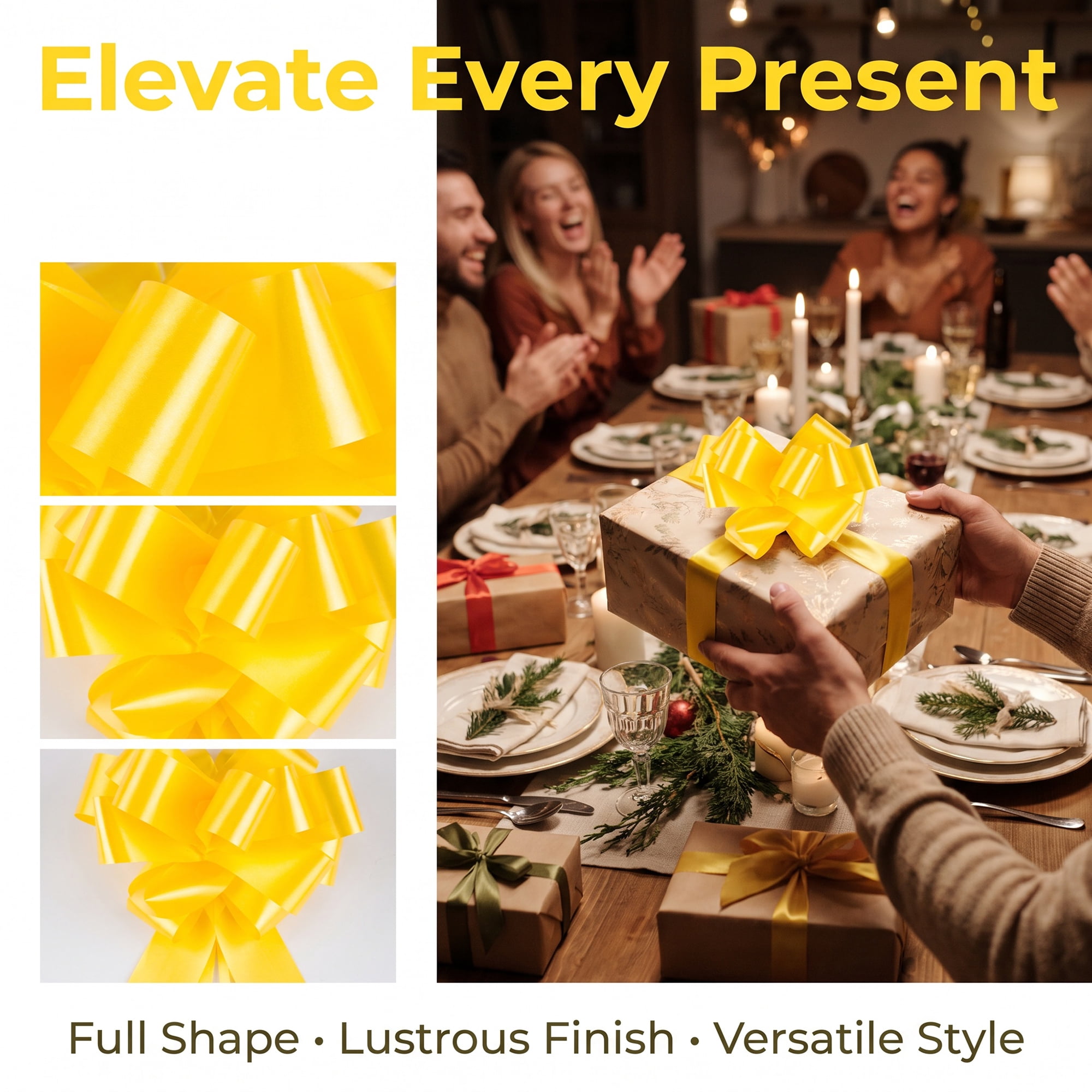 Unique Bargains Crush-Resistant Metallic Bows for Gift Wrapping and Decoration Yellow