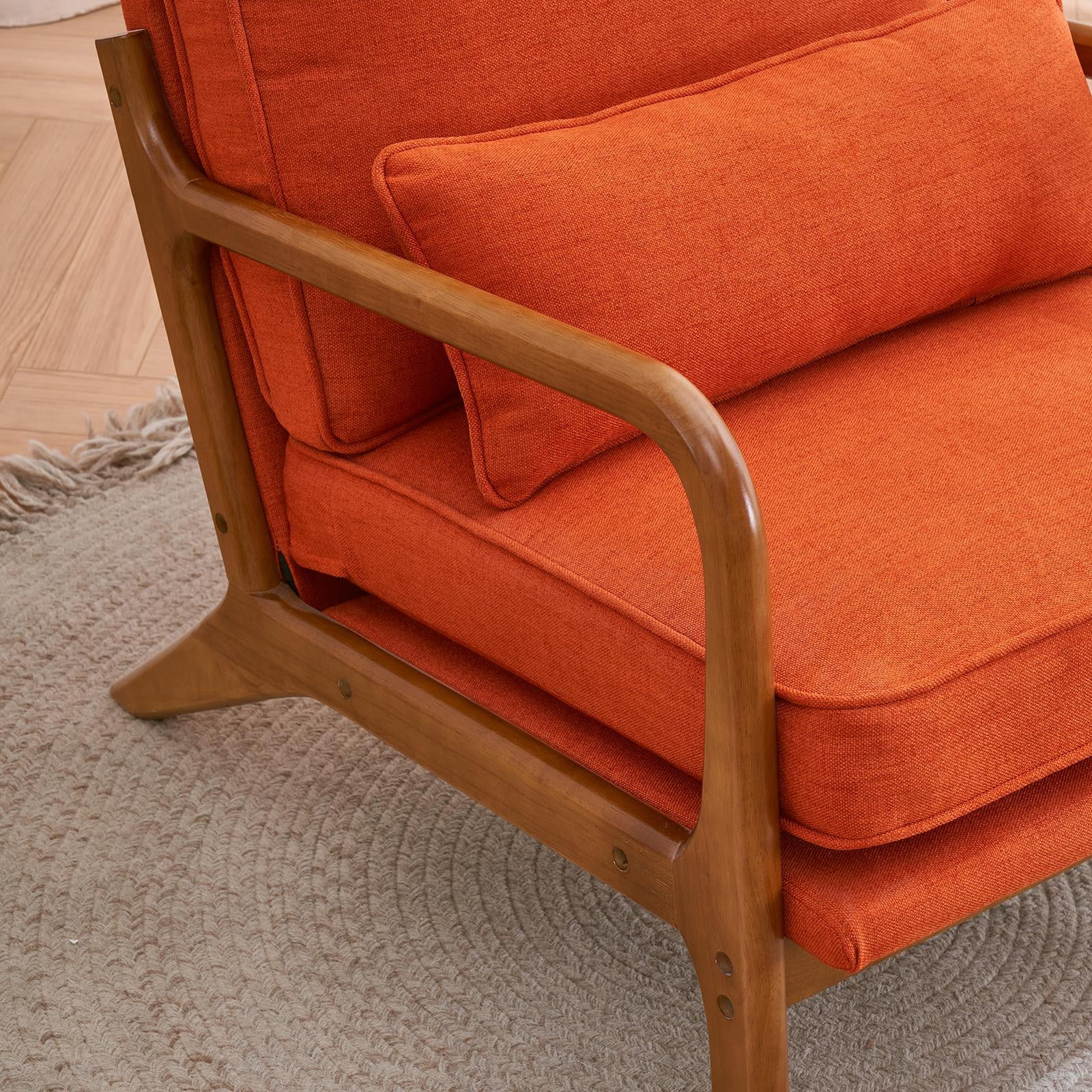 UBesGoo Modern Wood Club Chair Bronzing Cloth Fabric Upholstered Reading Accent Chair with Solid Wood Frame Brown