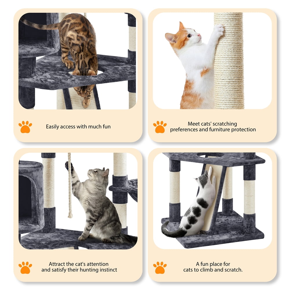 Yaheetech 79'' Multilevel Cat Tree Condo with Basket & Scratching Posts & Ramp, Dark Gray