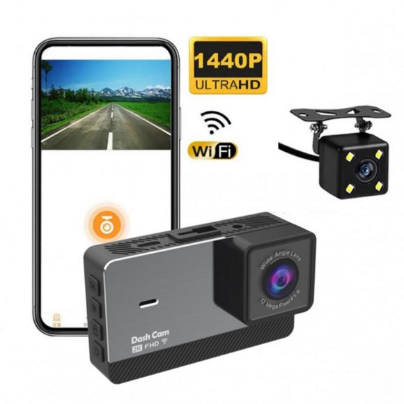 2k HD Driving Recorder 3.0 Inch Display Screen Front Rear Dual Recording Wifi Mobile Phone Interconnection Black