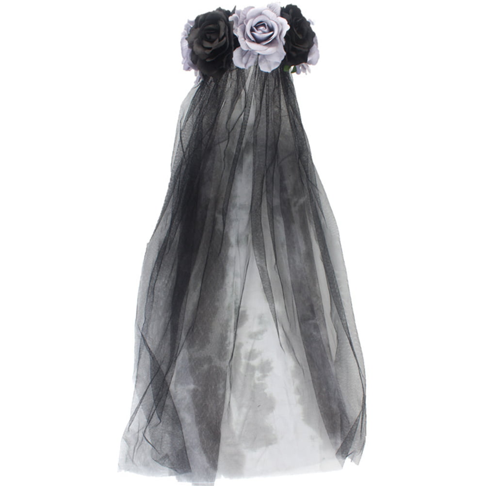 Gothic Bride Veil Flower Headband Halloween Costume Accessory 