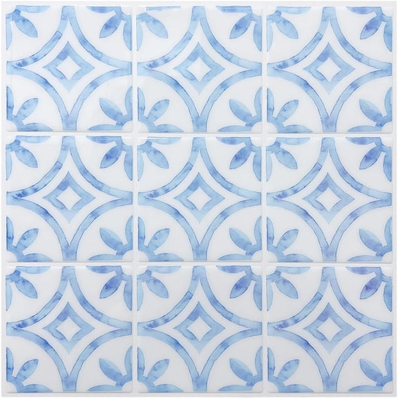 5 Sheets Peel and Stick Backsplash, Premium Self Adhesive Wall Tiles Peel and Stick -11.8" x 11.8" for Bathroom, Fireplace, RV, Kitchen (Blue and White Porcelain)