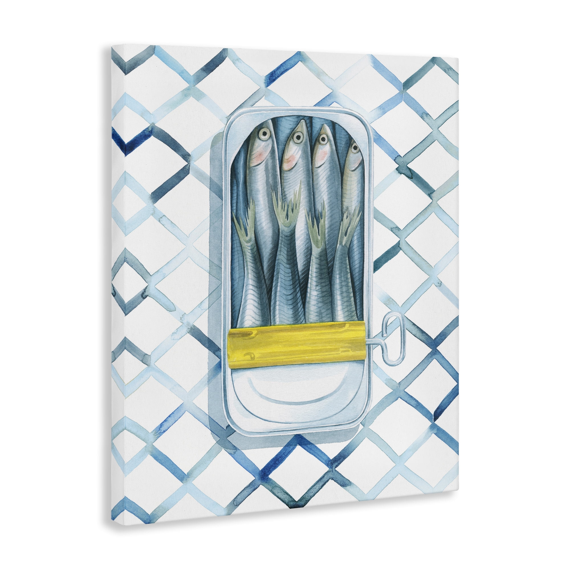 Stupell Industries Sardine Can on Pattern Food & Beverage Painting Gallery Wrapped Canvas Art Print Wall Art, 24 x 30