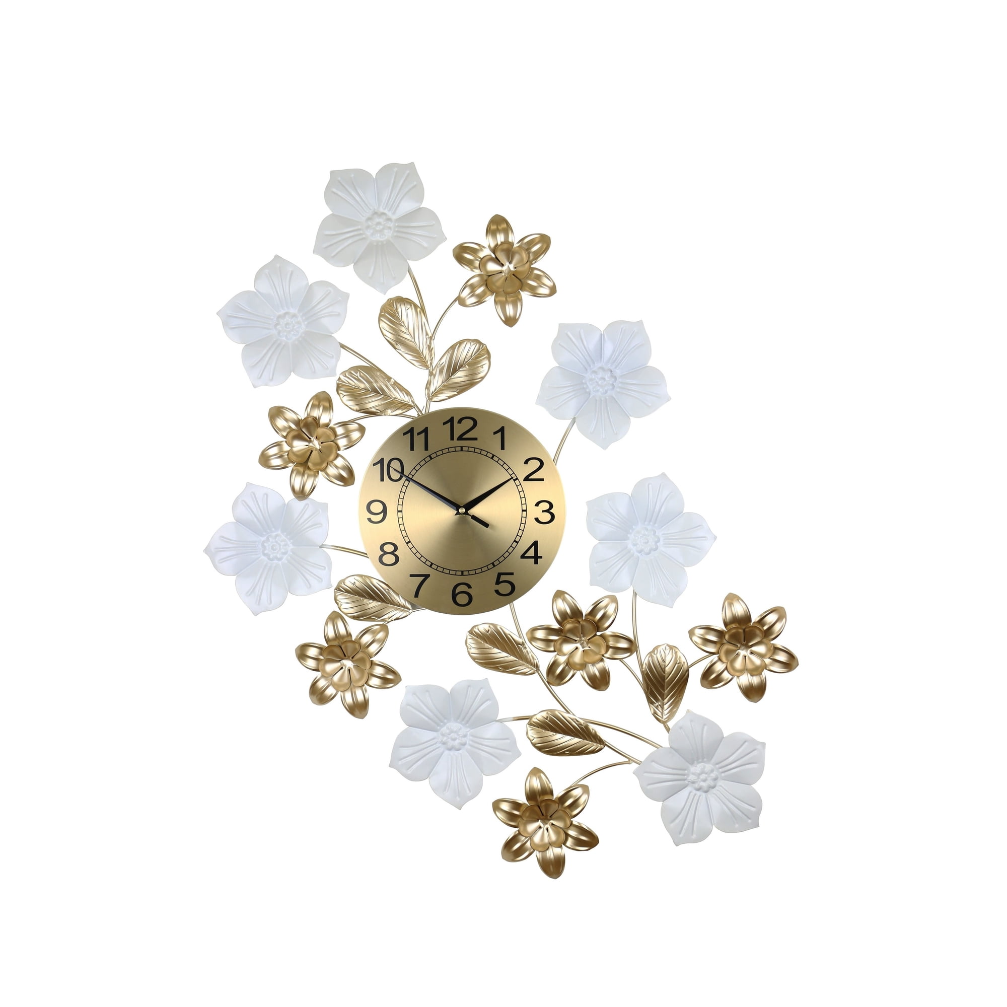Three Star Import & Export YC 980 34 x 26 in. Gold & White Wall Clock with Flowers image