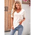 thumbnail image 4 of Women'S Tops Spring Summer Short Sleeve Sweater Fashion Trendy Dressy Casual Outfit Versatile Knit Blouse White XL, 4 of 6