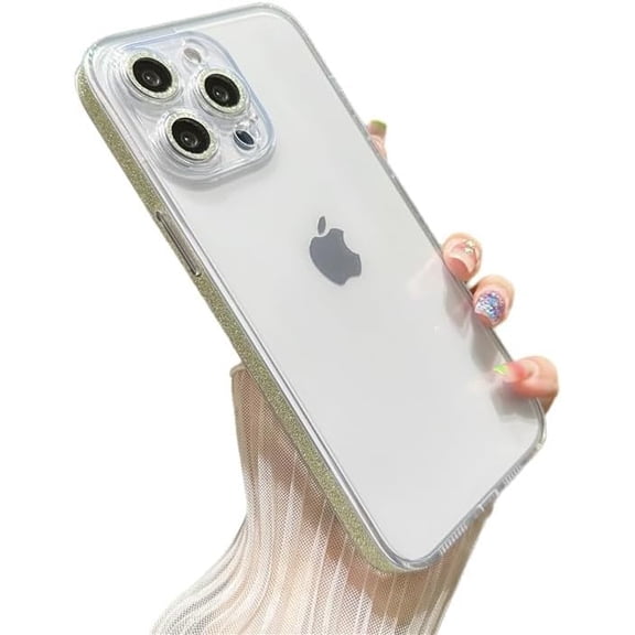 Bling Glitter Edge Camera Protection Clear Phone Case for iPhone (Green,iPhone 15)