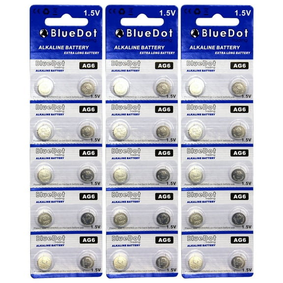 BlueDot Trading AG6 (also known as LR69 and LR921) Alkaline Button Cell Batteries - 30 Pack