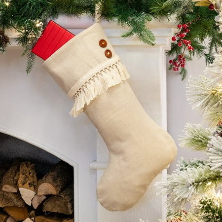 Patriotic Stocking - Belham Living Ivory Fringe Christmas Stocking, 18.5