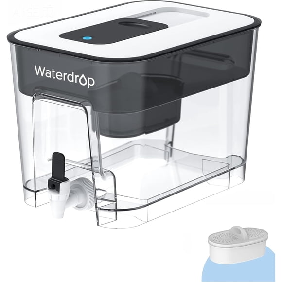 Waterdrop 20-Cup Water Filter Dispenser with 1 Filter, Long-Lasting (200 gallons), 5X Times Lifetime Filtration Jug, Reduces Fluoride, Chlorine and More, BPA Free, Black