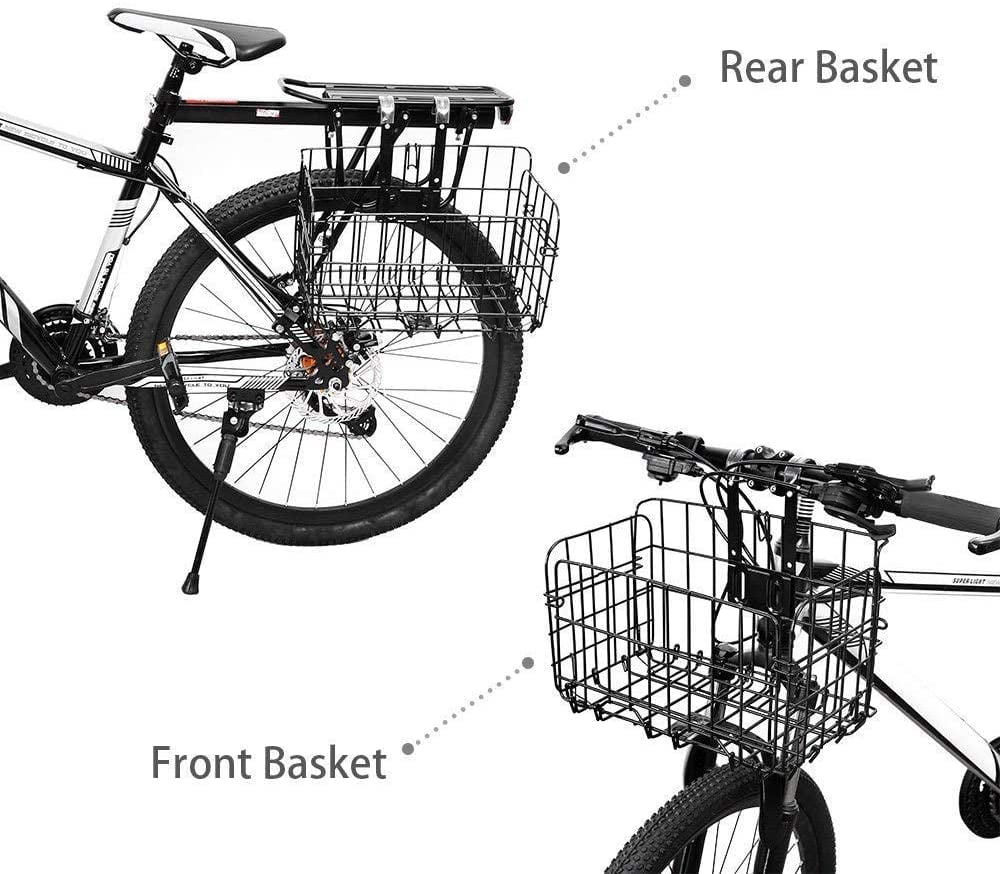 HOMEE Folding Rear Bike Basket Wire Mesh Fold-Up Detchable Front Bag Hanging Bicycle Cargo Rack for Mountain Accessories Frame 1 Pack