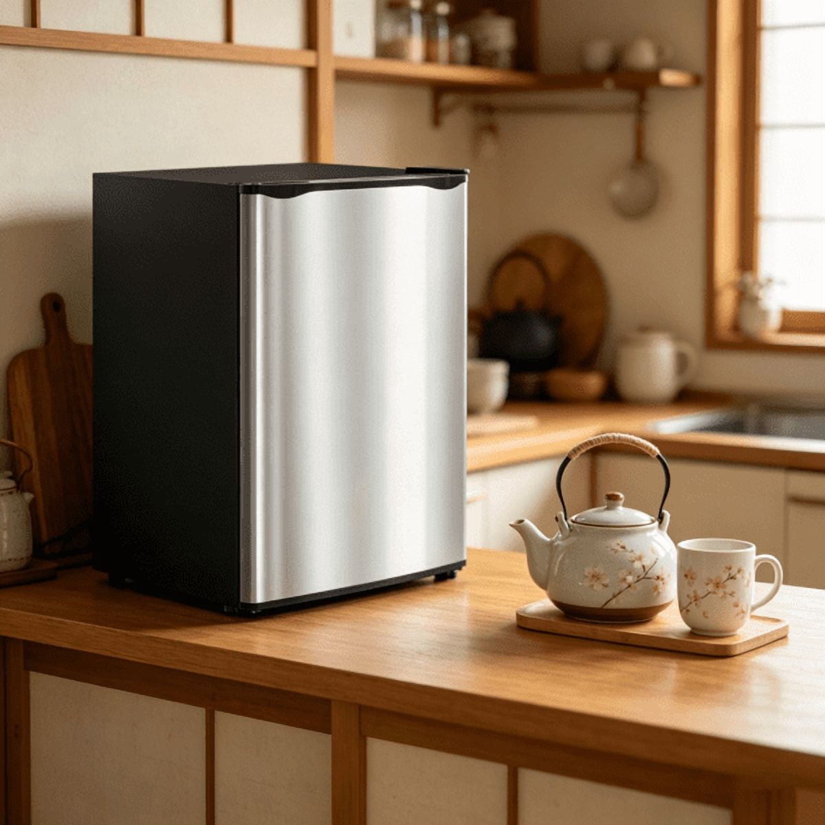 Mini Fridge with Freezer Compartment, Small Single Door Refrigerator Adjustable Thermostat, Energy Saving Compact for Office Dorm Bedroom, Silver Panel, 3.2 cu ft