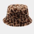thumbnail image 5 of Women Winter Hat Flat Dome Leopard Print Basin Hat Thickened Warm Plush Bucket Hat Warm Knit Outdoor Hat, 5 of 8