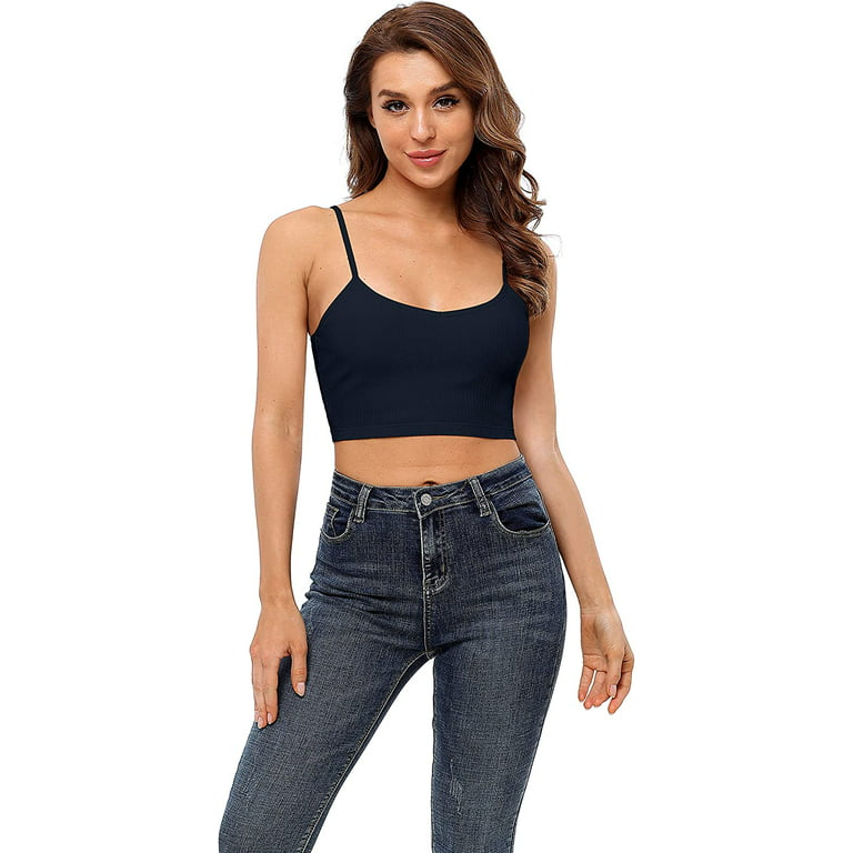 Women's Ribbed Cami Crop Tops Cropped Camisole with Built in
