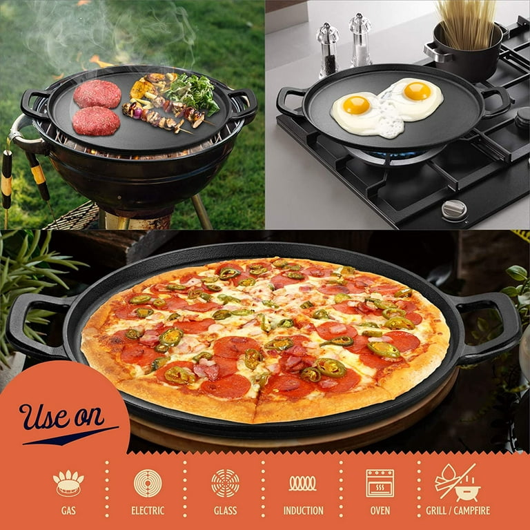 Cast Iron Pizza Pan Flat Skillet Baking Plate Kitchen Cookware For Oven 14  Inch