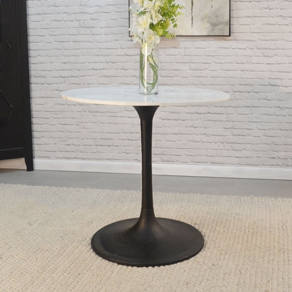 Contemporary Home Living Marble Round Top Pedestal Dining Table - 30" - White and Black