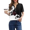 thumbnail image 3 of NAMTYQX Tops for Women Trendy Casual Short Sleeve Button V Neck Womens Blouse Womens Graphic T Shirts Black Size S, 3 of 4