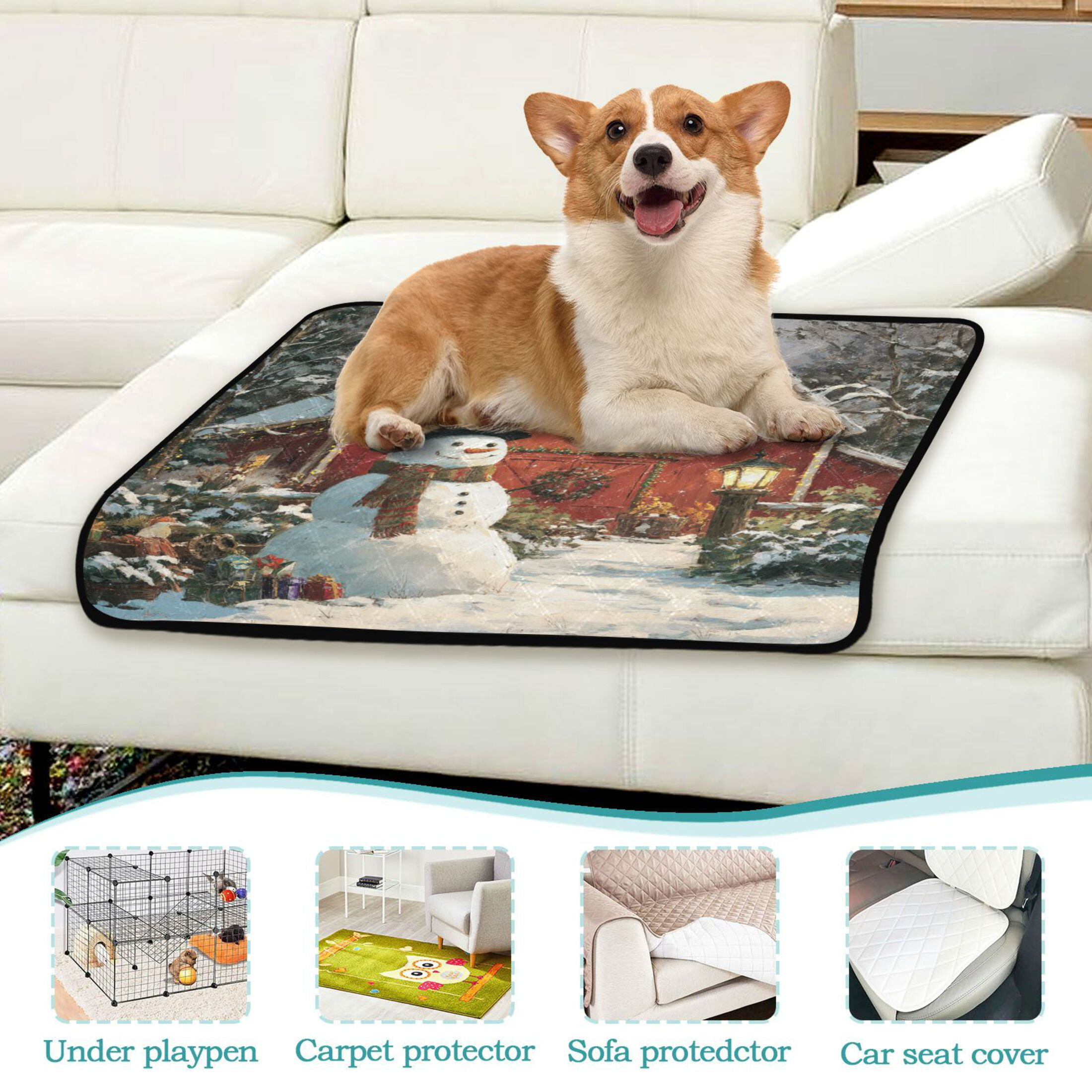 Qxltty Elegant Snowman Cat litter Pads Pet Set of 2 Diaper Mats Center Anti-leakage Layer Absorbent Soft and Comfortable