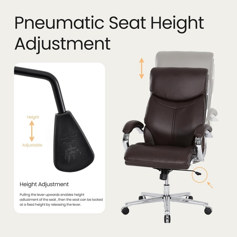 COLAMY High Back Executive Office Chair, PU Leather Computer Desk Chair with Extra Thick Padded Seat Cushion, Quiet Rubber Rolling Casters and Adjustable Tilt Tension for Home Workspace,Brown