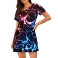 thumbnail image 1 of Vsdgher Chemise de Nuit à Manches Courtes Motif Éclair Rouge et Bleu pour Femmes, Col Rond, Mignonne, Confortable, 1 of 6