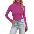 thumbnail image 2 of Womens Tops Dressy Casual Long Sleeve High Neck Slim Fit Stretch Basic Solid Color Tee Shirt Fashion Trendy Clothes, 2 of 5